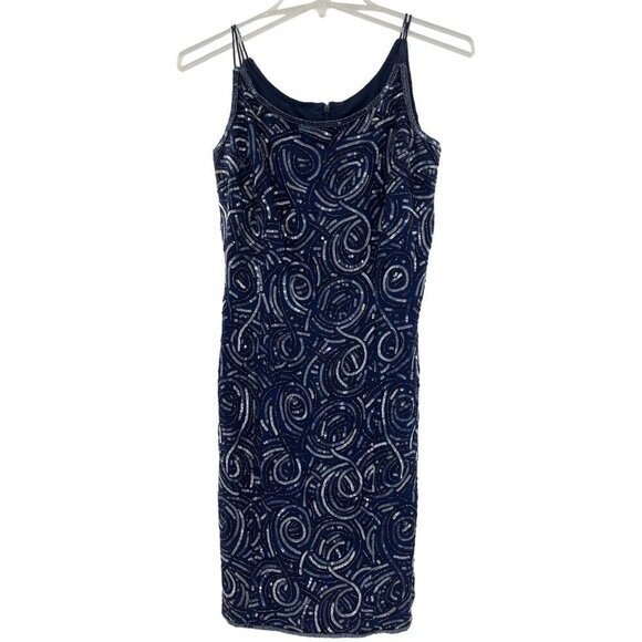 Escada Couture Navy Blue Sequin Beaded Cocktail Dress Bodycon Formal Size S - Picture 1 of 7